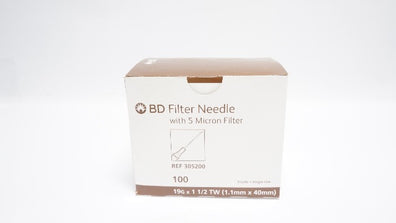 BD 305200 Becton Filter Ndle. W/5 Micron Filter 19G x 1-1/2TW (x) - Box of 100